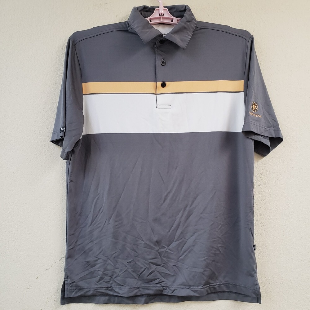 Straight Down Cabo Del Sol Golf Men's Medium Polo Grey Horizontal Stripe Short - Picture 2 of 7
